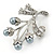 Light Grey Imitation Pearl, Clear Crystal Floral Brooch In Silver Tone - 45mm L - view 4