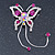 Fuchsia, Clear Crystal Butterfly With Dangling Tail Brooch In Silver Tone - 95mm L - view 2