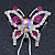 Fuchsia, Clear Crystal Butterfly With Dangling Tail Brooch In Silver Tone - 95mm L - view 3