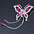 Fuchsia, Clear Crystal Butterfly With Dangling Tail Brooch In Silver Tone - 95mm L - view 4
