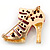 Deep Pink Enamel, Crystal High Heel Shoe Brooch In Gold Tone - 35mm L - view 3
