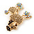 Gold Plated Citrine/ AB/ Topaz Crystal Poodle Brooch - 37mm L - view 3