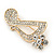 Gold Tone Clear Crystal Musical Note Brooch - 40mm L - view 2