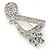 Silver Tone Clear Crystal Musical Note Brooch - 40mm L - view 2