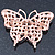 White Glass Pearl, Multicoloured Austrian Crystal Butterfly Brooch In Rose Gold Tone Metal - 58mm L - view 5