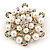 Bridal Glass Pearl, Clear Crystal Flower Brooch In Gold Plating - 45mm D - view 2