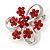 3 Petal Ruby Red Crystal Flower Brooch In Rhodium Plating - 40mm Across - view 5