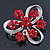 3 Petal Ruby Red Crystal Flower Brooch In Rhodium Plating - 40mm Across - view 3