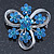 3 Petal Light Blue Crystal Flower Brooch In Rhodium Plating - 40mm Across - view 2