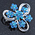 3 Petal Light Blue Crystal Flower Brooch In Rhodium Plating - 40mm Across - view 3