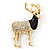 Crystal, Black Enamel Stag Brooch In Gold Tone - 55mm L - view 6