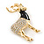 Crystal, Black Enamel Stag Brooch In Gold Tone - 55mm L - view 7