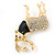 Crystal, Black Enamel Stag Brooch In Gold Tone - 55mm L - view 8