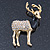 Crystal, Black Enamel Stag Brooch In Gold Tone - 55mm L - view 9
