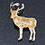 Crystal, Black Enamel Stag Brooch In Gold Tone - 55mm L - view 4