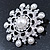 Bridal Crystal, Faux Pearl Filigree Round Brooch In Silver Tone - 47mm Diameter - view 2