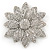 Bridal Clear Austrian Crystal Flower Brooch In Rhodium Plating - 50mm Diameter - view 4