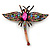 Vintage Inspired Multicoloured Austrian Crystal Dragonfly Brooch In Bronze Tone - 60mm Across