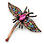 Vintage Inspired Multicoloured Austrian Crystal Dragonfly Brooch In Bronze Tone - 60mm Across - view 4