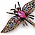 Vintage Inspired Multicoloured Austrian Crystal Dragonfly Brooch In Bronze Tone - 60mm Across - view 2