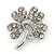 Silver Tone Clear Crystal Clover Brooch - 35mm L - view 2