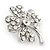 Silver Tone Clear Crystal Clover Brooch - 35mm L - view 3