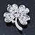 Silver Tone Clear Crystal Clover Brooch - 35mm L - view 5