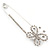 Rhodium Plated Clear Crystal Butterfly Safety Pin Brooch - 85mm L - view 6