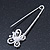 Rhodium Plated Clear Crystal Butterfly Safety Pin Brooch - 85mm L - view 2