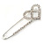 Rhodium Plated Clear Crystal Heart Safety Pin Brooch - 85mm L - view 9