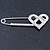 Rhodium Plated Clear Crystal Heart Safety Pin Brooch - 85mm L - view 5