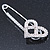 Rhodium Plated Clear Crystal Heart Safety Pin Brooch - 85mm L - view 6