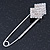 Clear Crystal Double Square Safety Pin Brooch In Rhodium Plating - 80mm L