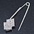 Clear Crystal Double Square Safety Pin Brooch In Rhodium Plating - 80mm L - view 4
