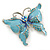Sky Blue Enamel Crystal Butterfly Brooch In Rhodium Plating - 50mm W - view 4