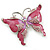 Pink Enamel Crystal Butterfly Brooch In Rhodium Plating - 50mm W - view 3