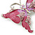 Pink Enamel Crystal Butterfly Brooch In Rhodium Plating - 50mm W - view 4