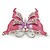 Pink Enamel Crystal Butterfly Brooch In Rhodium Plating - 50mm W - view 5
