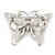 Pink Enamel Crystal Butterfly Brooch In Rhodium Plating - 50mm W - view 6