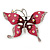 Pink Enamel Crystal Butterfly Brooch In Rhodium Plating - 55mm W