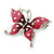 Pink Enamel Crystal Butterfly Brooch In Rhodium Plating - 55mm W - view 2