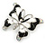 Black/ White Enamel Crystal Butterfly Brooch In Rhodium Plating - 50mm W - view 2