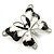 Black/ White Enamel Crystal Butterfly Brooch In Rhodium Plating - 50mm W - view 4