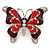 Burgundy/ Red Enamel Crystal Butterfly Brooch In Rhodium Plating - 50mm W