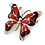 Burgundy/ Red Enamel Crystal Butterfly Brooch In Rhodium Plating - 50mm W - view 2