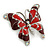 Burgundy/ Red Enamel Crystal Butterfly Brooch In Rhodium Plating - 50mm W - view 3