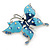Sky & Royal Blue Enamel Crystal Butterfly Brooch In Rhodium Plating - 55mm W - view 3