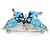 Sky & Royal Blue Enamel Crystal Butterfly Brooch In Rhodium Plating - 55mm W - view 5