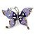Purple & Violet Enamel Crystal Butterfly Brooch In Rhodium Plating - 55mm W