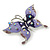 Purple & Violet Enamel Crystal Butterfly Brooch In Rhodium Plating - 55mm W - view 2